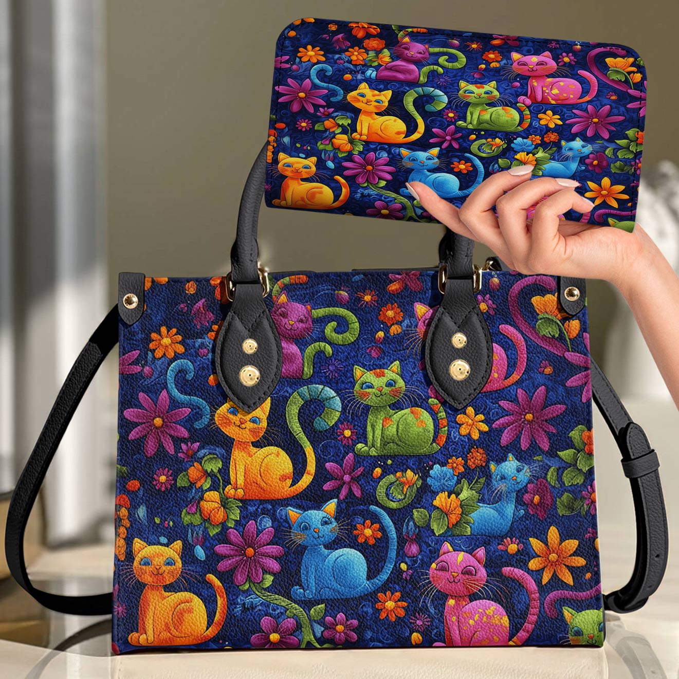 Lorva Cat Leather Bag Cute Cats Blossom
