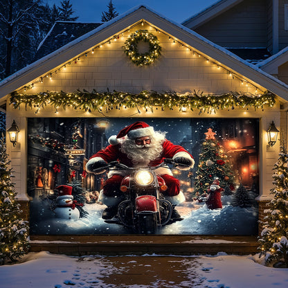 Lorva Christmas Garage Door Banner Decoration Nightmare Santa Motorcycle