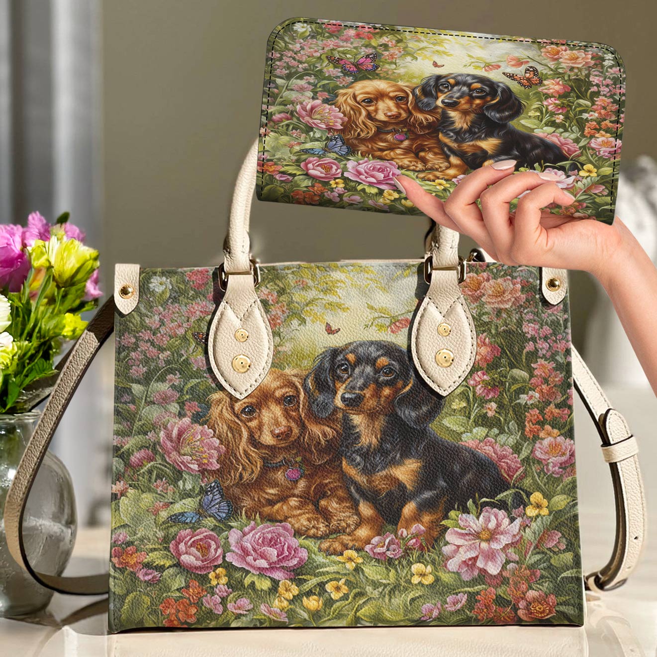 Lorva Leather Bag Dachshund Love In Bloom