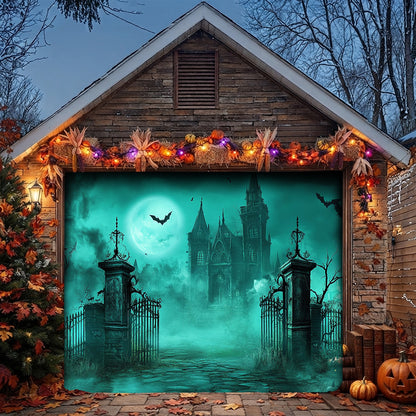 Lorva Halloween Garage Door Banner Decoration Haunted Cemetery Gate