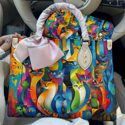 Lorva Cat Leather Bag Rainbow Geometric