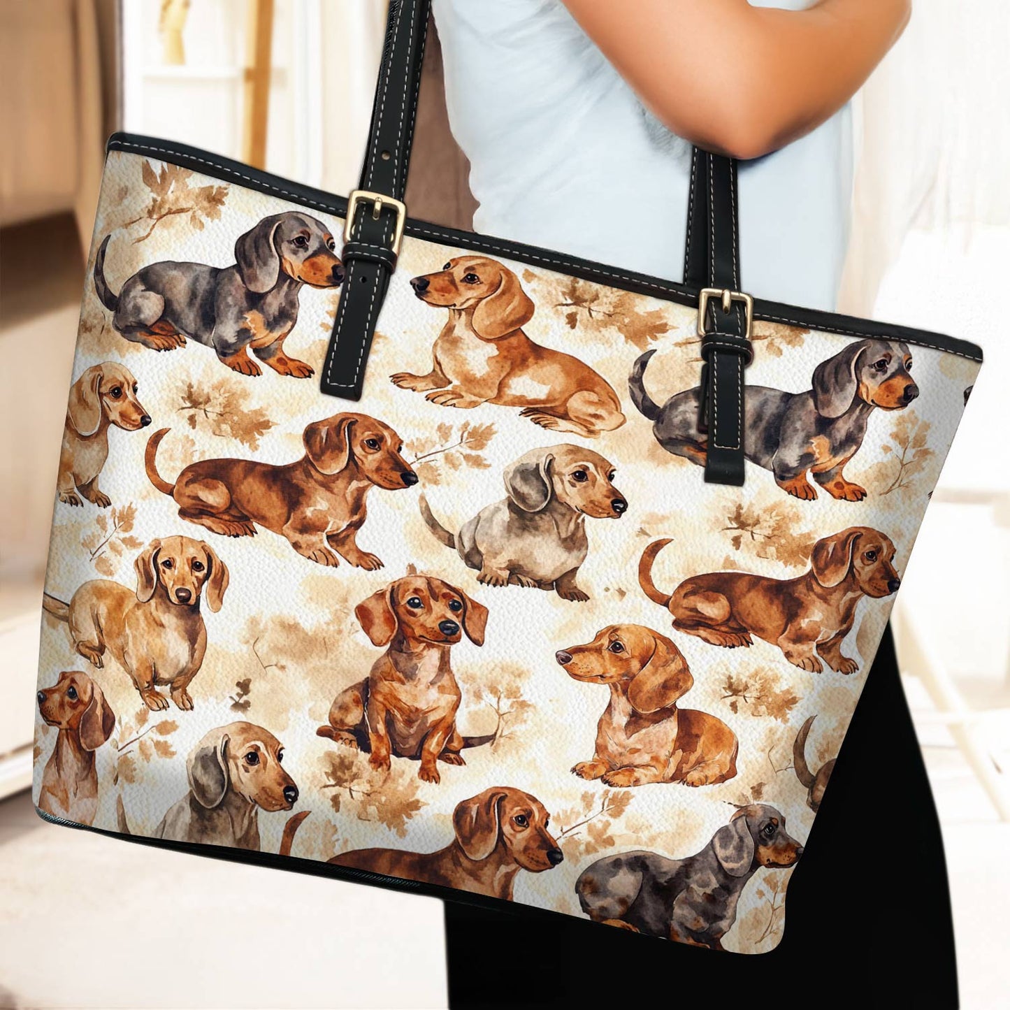 Lorva Dachshund Leather Tote Bag Dachshund Dreams