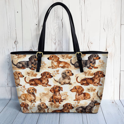 Lorva Dachshund Leather Tote Bag Dachshund Dreams