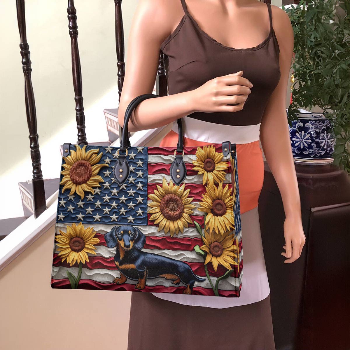 Lorva Dachshund Leather Bag American Bloom