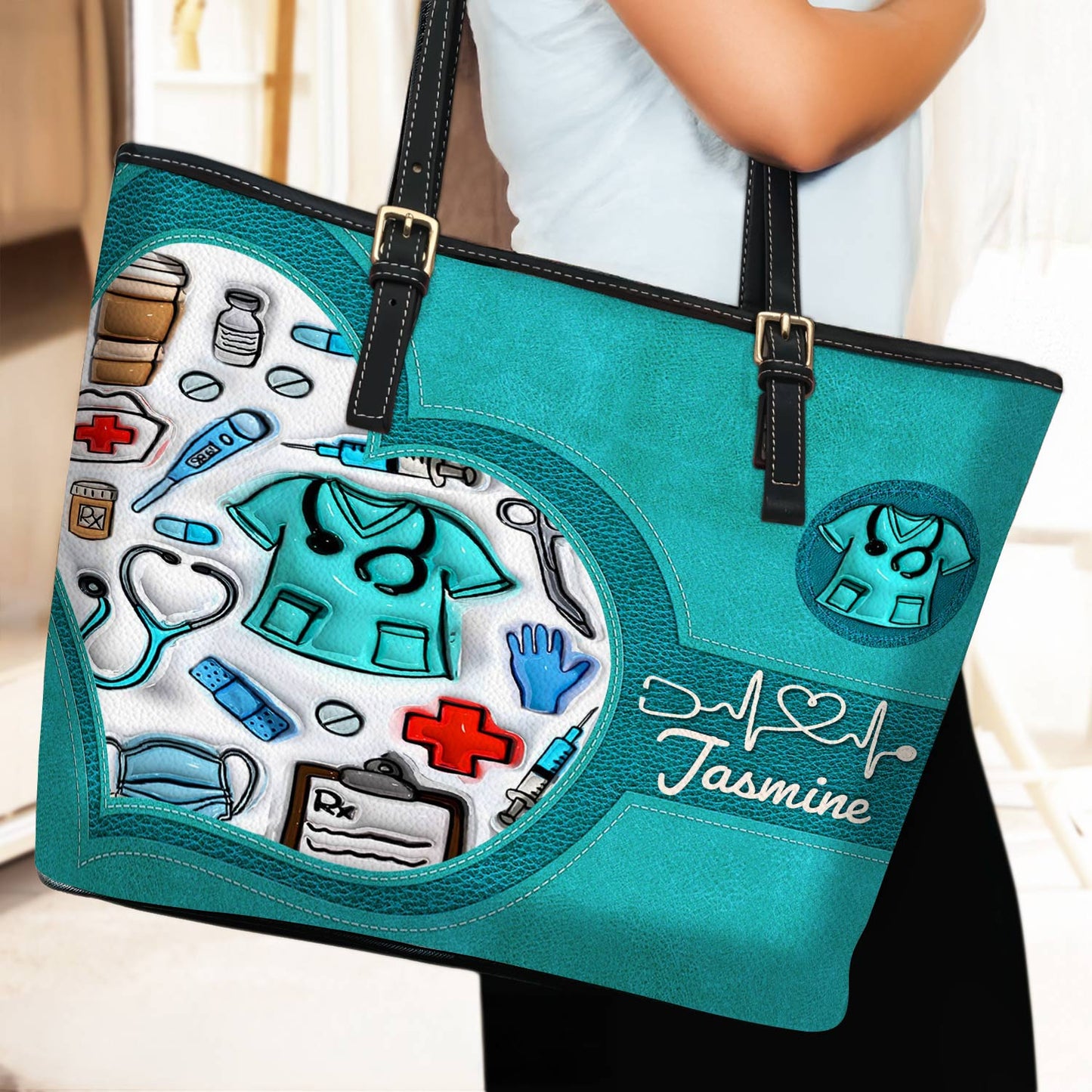Lorva Personalized Leather Tote Bag Puffy Nurse