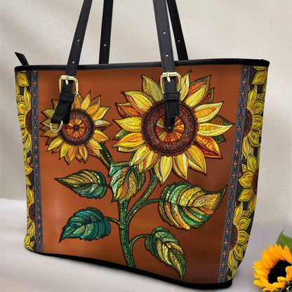 Lorva Sunflower Leather Tote Bag Two Hearts
