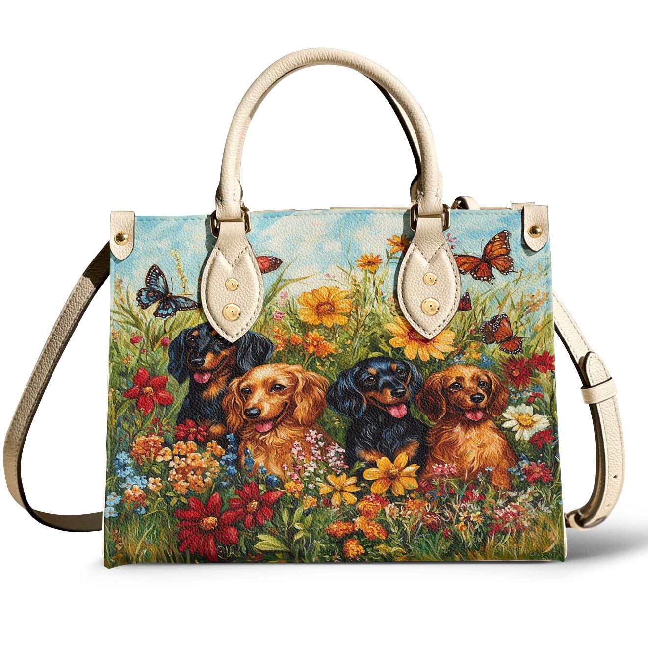 Lorva Leather Bag Beautiful Flowers Dachshund