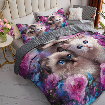 Lorva All Season Quilt 3-Piece Set Gorgeous Floral Cat