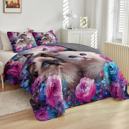 Lorva All Season Quilt 3-Piece Set Gorgeous Floral Cat