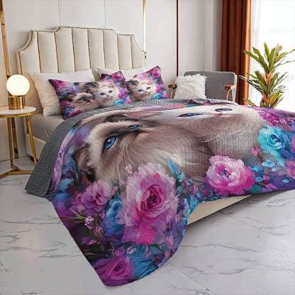 Lorva All Season Quilt 3-Piece Set Gorgeous Floral Cat