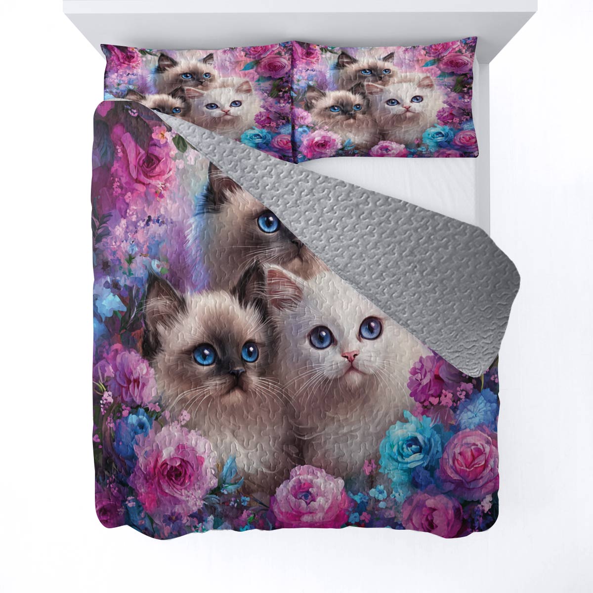 Lorva All Season Quilt 3-Piece Set Gorgeous Floral Cat