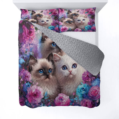Lorva All Season Quilt 3-Piece Set Gorgeous Floral Cat