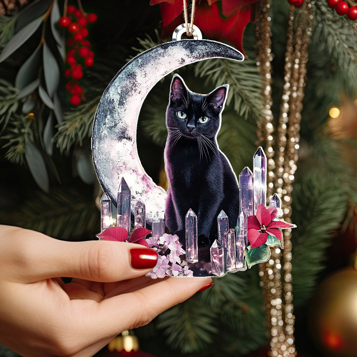 Lorva Cat 2D Acrylic Ornament Crystal Midnight Moon