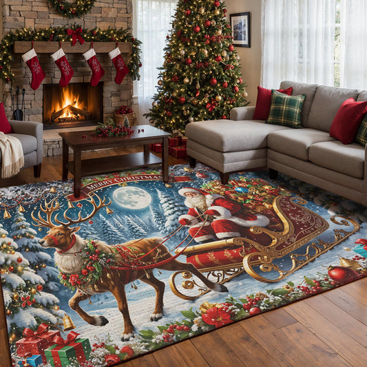 Lorva Cat Area Rug Santa’s Sleigh Ride Spreading Cheer on a Winter’s Eve