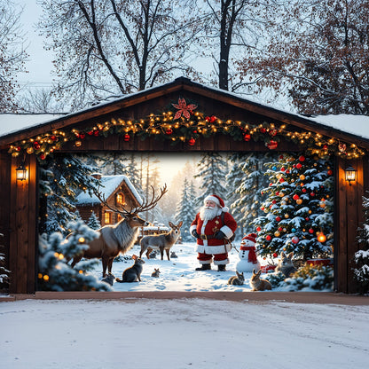 Lorva Christmas Garage Door Banner Decoration Santa’s Woodland Wonder
