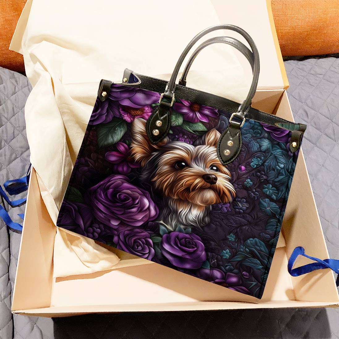 Lorva Leather Bag Velvet Yorkie Bloom
