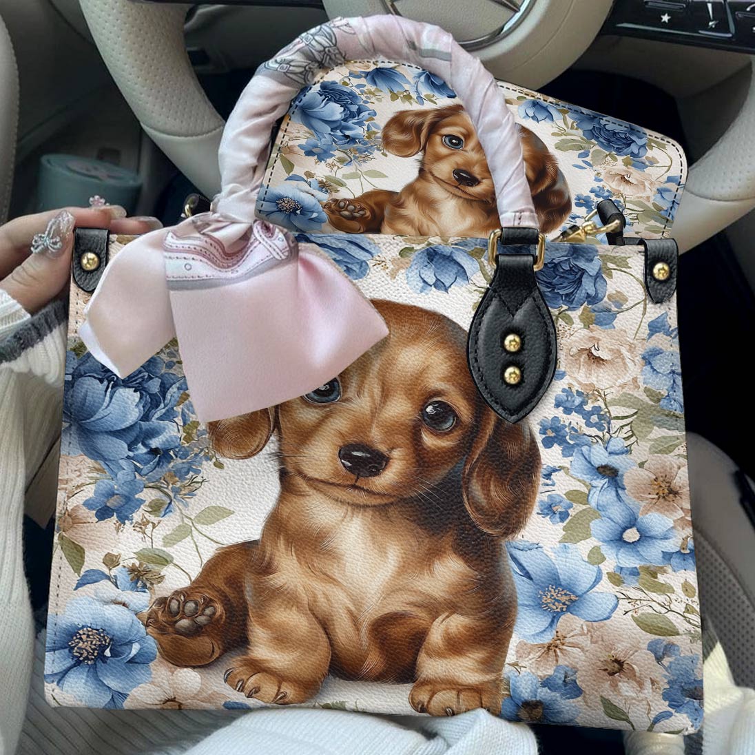 Lorva Dachshund Leather Bag Cute Woof In Bloom