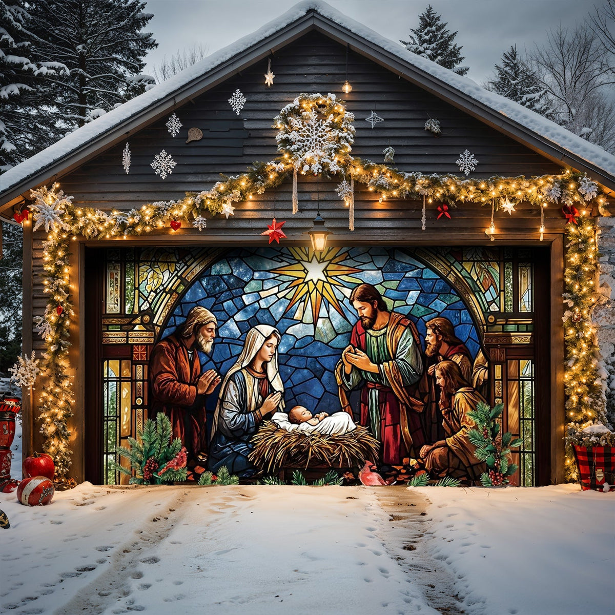 Lorva Christmas Garage Door Banner Decoration Faith The Nativity Scene