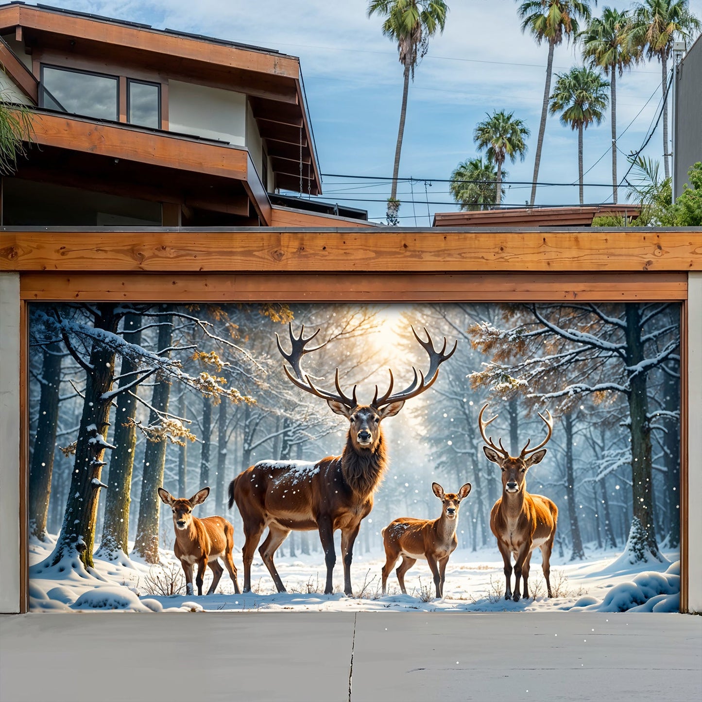 Lorva Christmas Garage Door Banner Decoration Majestic Reindeer Family In Winter Wonderland