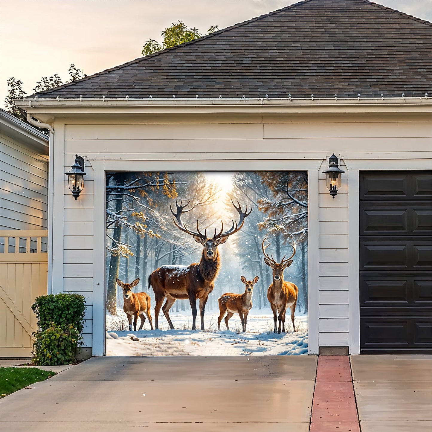 Lorva Christmas Garage Door Banner Decoration Majestic Reindeer Family In Winter Wonderland