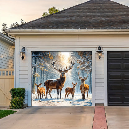 Lorva Christmas Garage Door Banner Decoration Majestic Reindeer Family In Winter Wonderland