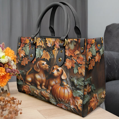 Lorva Dachshund Leather Bag Autumn Tails