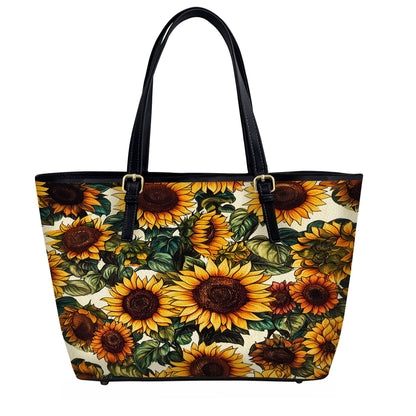 Lorva Leather Tote Bag Vintage Sunflower