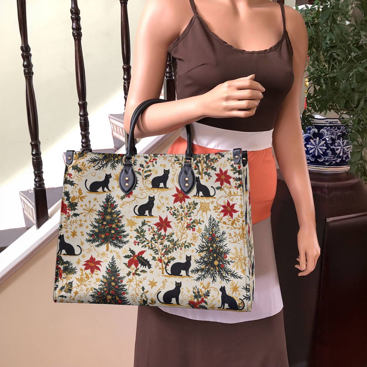 Lorva Leather Bag Gentle Black Christmas Cat