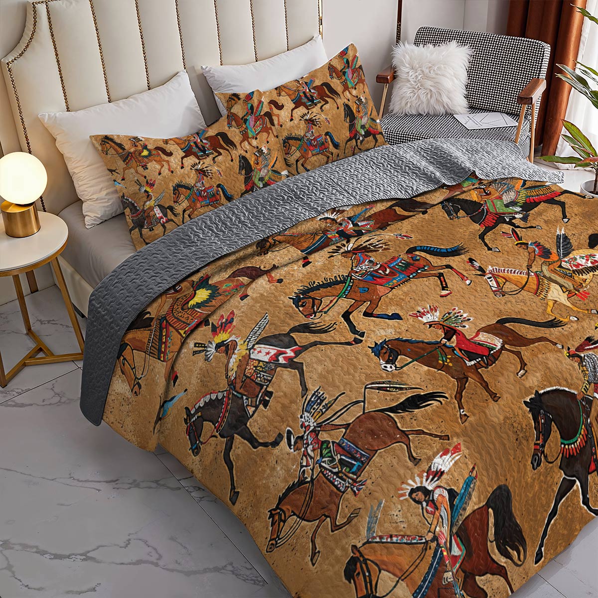 Lorva All Season Quilt 3-Piece Set Majestic Native Horses