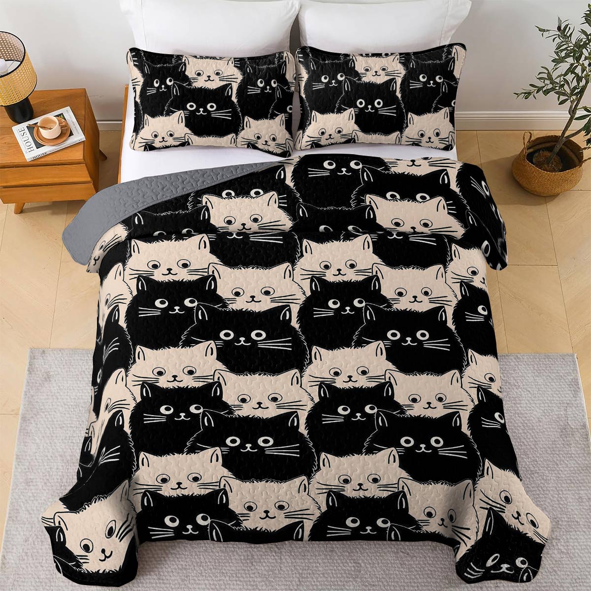 Lorva All Season Quilt 3-Piece Set Cute Fat Cats