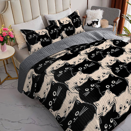 Lorva All Season Quilt 3-Piece Set Cute Fat Cats