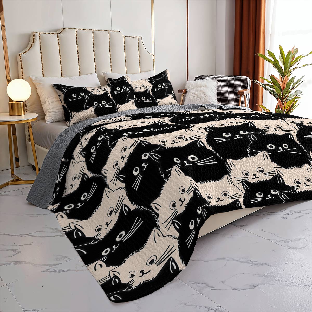 Lorva All Season Quilt 3-Piece Set Cute Fat Cats