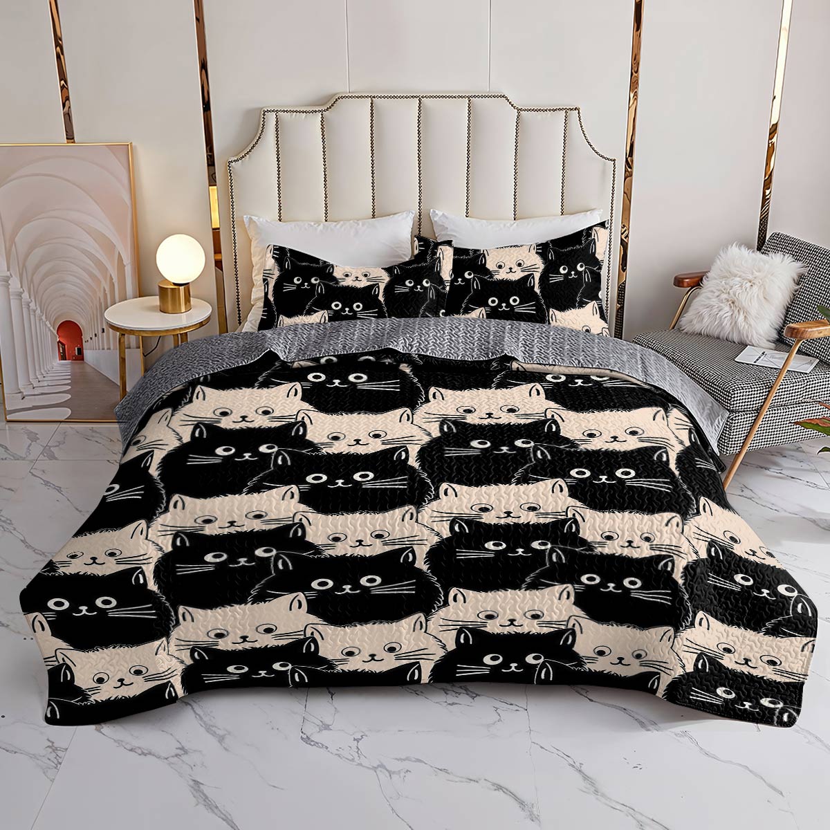 Lorva All Season Quilt 3-Piece Set Cute Fat Cats