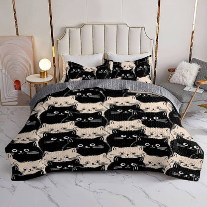 Lorva All Season Quilt 3-Piece Set Cute Fat Cats
