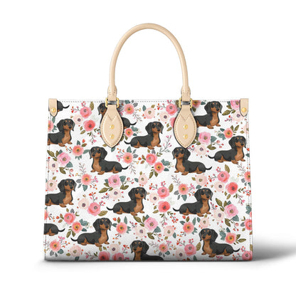 Lorva Leather Bag Charming Floral Dachshund