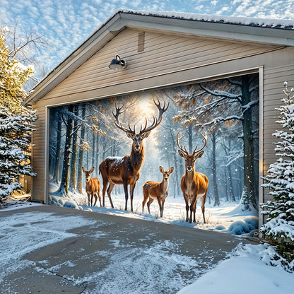 Lorva Christmas Garage Door Banner Decoration Majestic Reindeer Family In Winter Wonderland