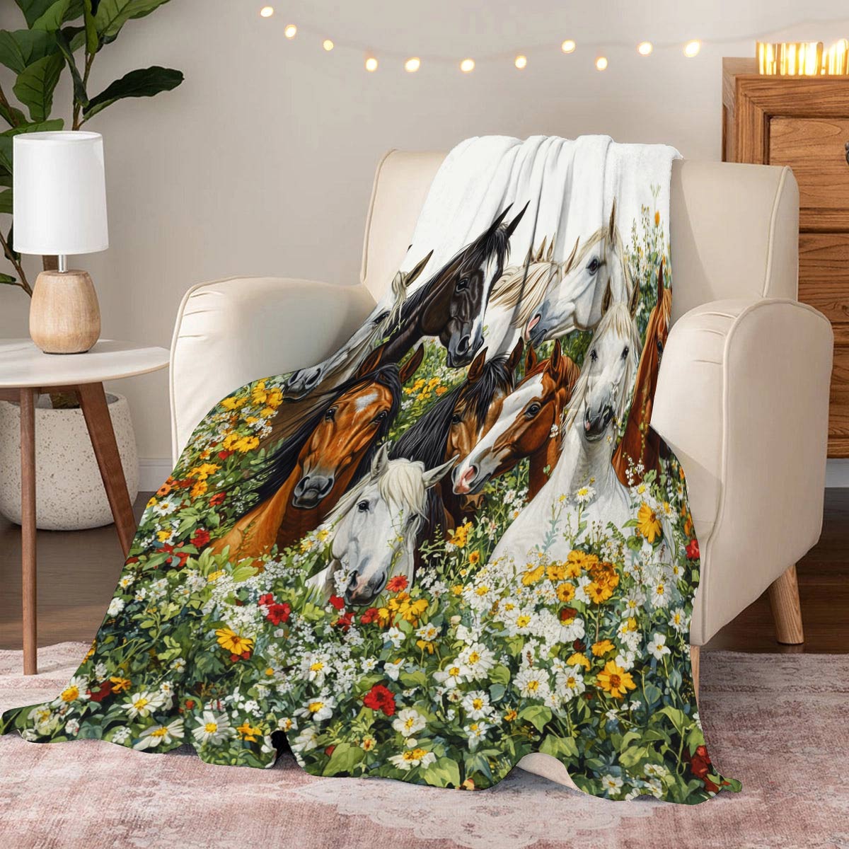 Lorva Fleece Blanket Horse Love in Wildflower Garden