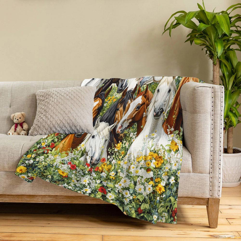Lorva Fleece Blanket Horse Love in Wildflower Garden