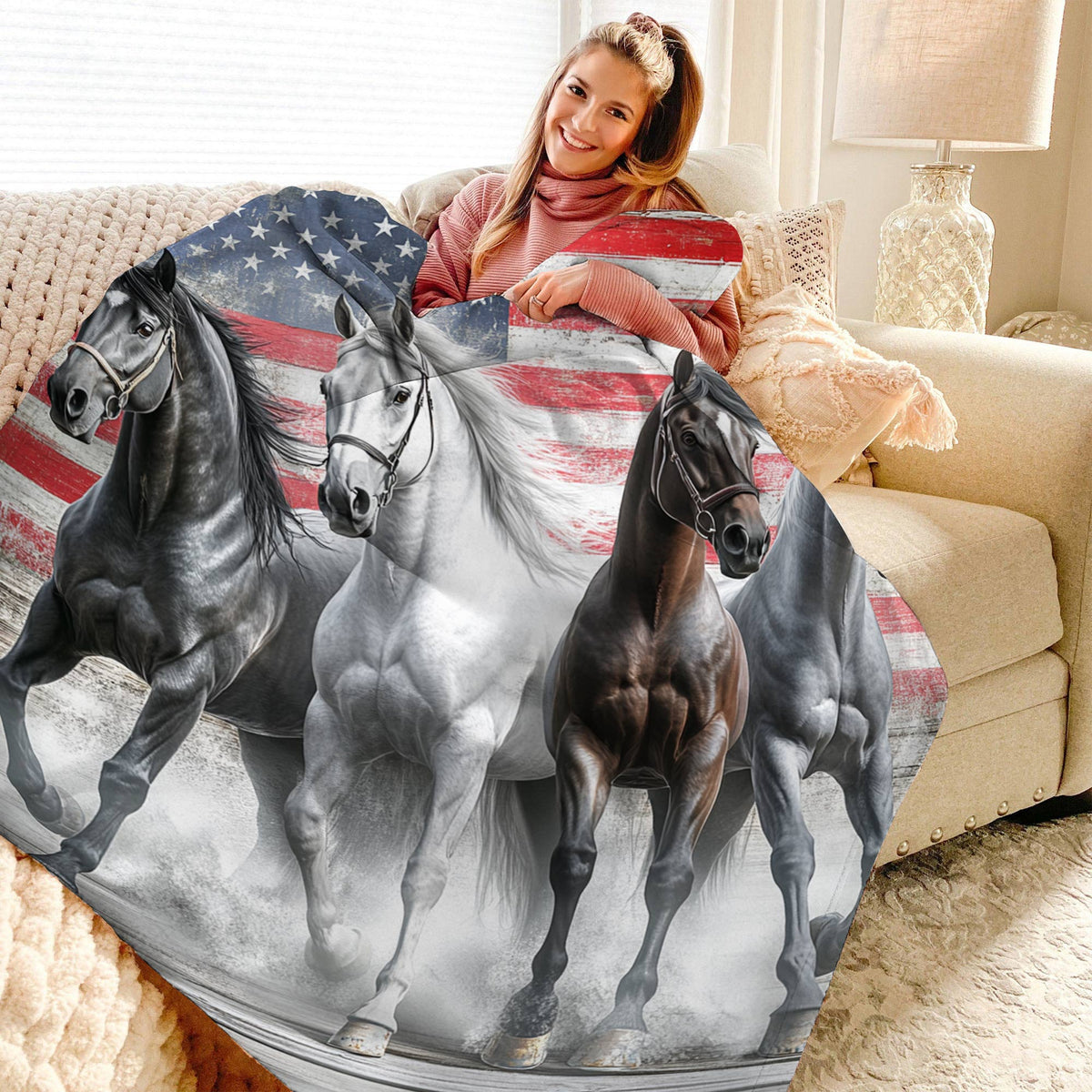 Lorva Fleece Blanket Set Strength Horses