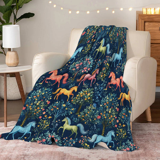 Lorva Fleece Blanket Blue Willow Horses