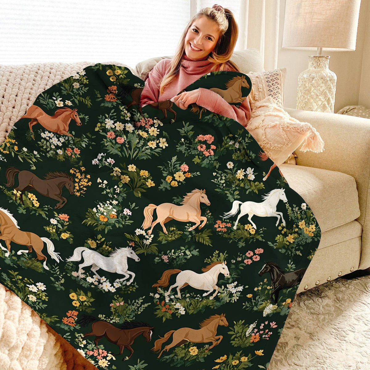 Lorva Fleece Blanket Horse Garden