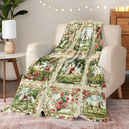 Lorva Fleece Blanket Horse Charm Floral Grace
