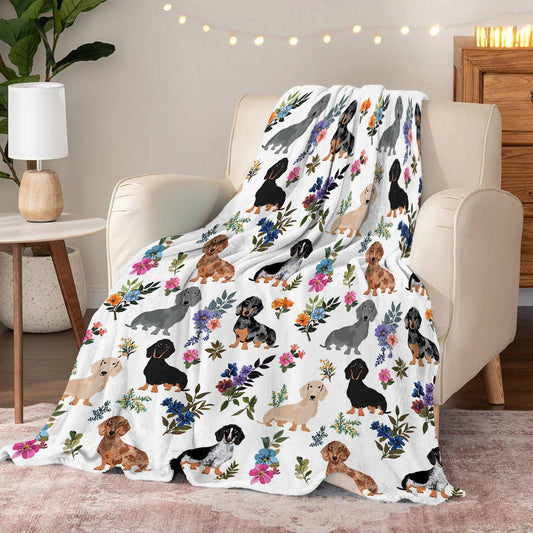 Lorva Fleece Blanket Floral Dachshunds