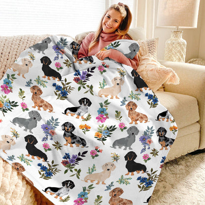 Lorva Fleece Blanket Floral Dachshunds