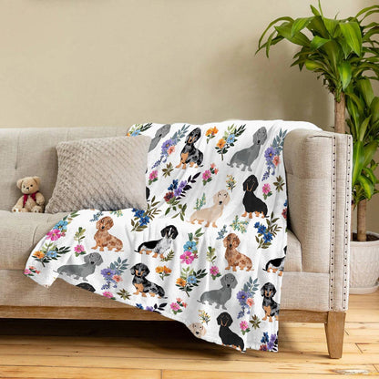Lorva Fleece Blanket Floral Dachshunds
