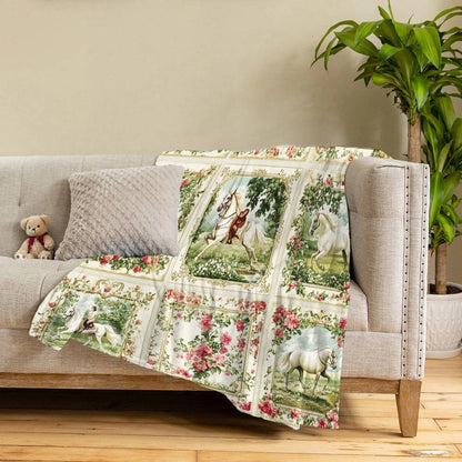 Lorva Fleece Blanket Horse Charm Floral Grace