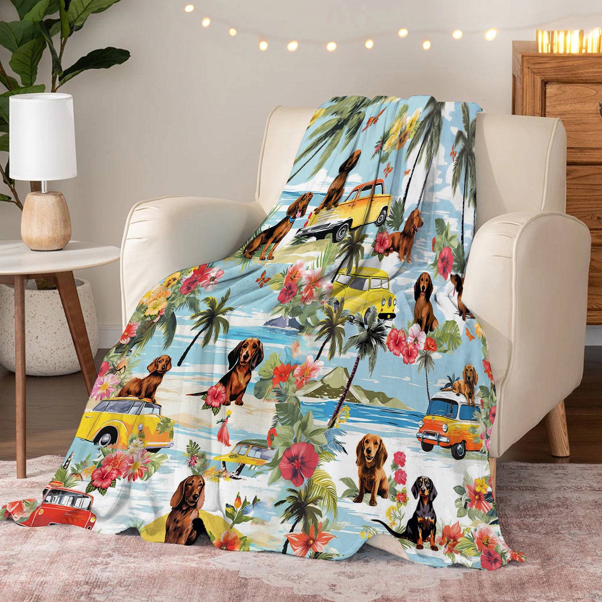 Lorva Fleece Blanket Amazing Dachshund Beach