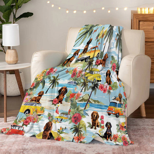 Lorva Fleece Blanket Amazing Dachshund Beach