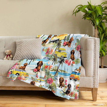 Lorva Fleece Blanket Amazing Dachshund Beach