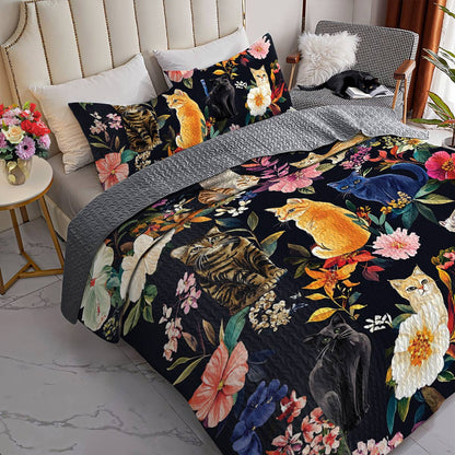 Lorva All Season Quilt 3-Piece Set Moonlit Garden Whiskers